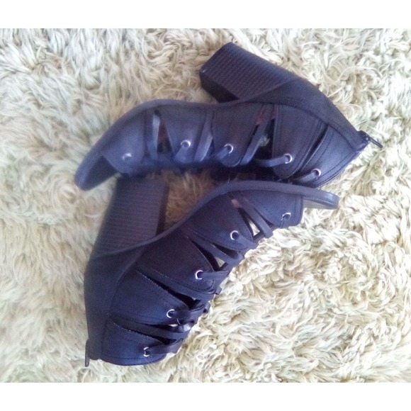 Peep Toe Booties Cage Heel Sandal Ankle Boot Black Heel, scratches  shown (heel) - Picture 11 of 16